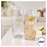 US Acrylic Classic Clear Plastic Reusable Drinking Glasses (Set of 6) 24oz Iced-Tea Cups | BPA-Free Tumblers, Made in USA | Top-Rack Dishwasher Safe - Retail: $24