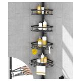 SEIRIONE Corner Shower Caddy Tension Pole, Rustproof Bathroom Shower Organizer Corner, 4-Tier Adjustable Bathroom Shelf, Solid Rack Ideal for Bathtub Storage, 34 to 116 Inch Height, Black - Retail: $6
