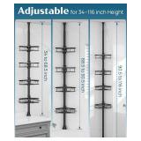 SEIRIONE Corner Shower Caddy Tension Pole, Rustproof Bathroom Shower Organizer Corner, 4-Tier Adjustable Bathroom Shelf, Solid Rack Ideal for Bathtub Storage, 34 to 116 Inch Height, Black - Retail: $6