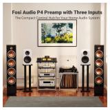 Fosi Audio P4 Mini Preamp with 3 RCA Inputs, Home Audio Stereo Pre amp for AmplifierActive SubwooferSpeakers, Preamplifier with 3-Level Adjustable Gain 369 dB, Bass and Treble Control - Retail: $100