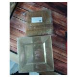 DaYammi 100Pcs Gold Glitter Dessert Plates Including 50Pcs Appetizer Plates 6\,50Pcs Plastic Forks 5.7\in,Gold Glitter Plastic Square Plate for Party,Gold Salad Plate with Cake Fork for Birthday Weddi