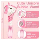 Bubble Machine Wand Gifts for Kids Toddlers Age 1 2 3 4 5 6 7 8 Years Old Birthday Party Unique Cute Baby Outdoor Outside Unicorn Summer Toy Easter Day Game for Little Girl Boy Include Solution Pink -