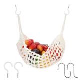Hanging Fruit Hammock Under Cabinet Macrame Basket for Kitchen with Hooks Hand-Woven Boho Fruit Holder Net Organization Banana Basket for Home Dining Room Cabinet Decor Boat Camper Rv - Retail: $9