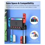 ZAONOOL Wall Mount for Nintendo Switch and Switch OLED, Metal Wall Mount Kit Shelf Accessories with 5 Game Card Holders and 4 Joy Con Brackets, Safely Store Switch Console Near or Behind TV, Black - R