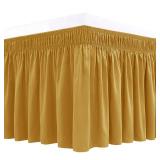 Biscaynebay Wrap Around Bed Skirts for Queen Beds with Short Drop of 12\, Gold Adjustable Elastic Dust Ruffles Easy Fit Wrinkle Resistant Silky Luxurious Fabric Machine Washable - Retail: $18in