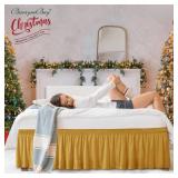 Biscaynebay Wrap Around Bed Skirts for Queen Beds with Short Drop of 12\, Gold Adjustable Elastic Dust Ruffles Easy Fit Wrinkle Resistant Silky Luxurious Fabric Machine Washable - Retail: $18in