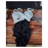 Eomenie Womenfts One Piece Swimsuits Tummy Control Cutout High Waisted Bathing Suit Wrap Tie Back 1 Piece Swimsuit Black Striped - Retail: $33