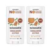 Schmidtfts Aluminum-Free Vegan Deodorant Sandalwood and Citrus 2 Count for Women and Men, with 24 Hour Odor Protection, Natural Ingredients, Cruelty-Free, 2.65 oz - Retail: $18