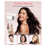 Ionic Hair Dryer - Mera M3, Professional Frizz-Fighting Blow Dryer, 5-Minute Fast Drying, Quiet Lightweight Travel Hairdryer with Snap-On Concentrator for Women - Retail: $60