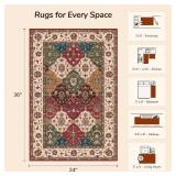 Lessymo Moroccan Washable Rugs for Entryway, Faux Wool 2x3 Small Area Rug for Kitchen Bathroom Corridor - Non-Slip Indoor Door Mat Low Plie Stain Resistant Boho Runner Rug, Classic Red and Cream - Ret