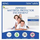 King Size Mattress Protector Bed Bug Waterproof Zippered Cover - Hypoallergenic Premium Quality Encasement Protects Against Liquids, Dust - Breathable, Noiseless White - Retail: $43