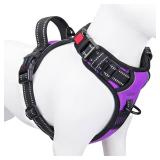 PHOEPET Reflective Dog Harness Large Breed Adjustable No Pull Vest with Handle 2 Metal Rings 3 Buckles [Easy to Put on and Take Off](L, Purple) - Retail: $24