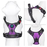 PHOEPET Reflective Dog Harness Large Breed Adjustable No Pull Vest with Handle 2 Metal Rings 3 Buckles [Easy to Put on and Take Off](L, Purple) - Retail: $24