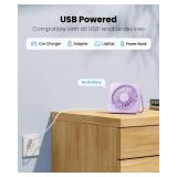 Gaiatop USB Desk Fan, 5 Inch Small Portable Table Desktop Fans with Strong Wind Ultra Quiet 3 Speeds and 180° Tilt Folding, Mini Personal Cooling Essentials For Office Home Bedroom Dorm Kitchen Purpl