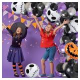 Skull Halloween Birthday Party Decorations - 141pcs Purple Black Balloon Garland Arch Kit with Pumpkin Skull Balloons for Nightmare Before Christmas, Day of the Dead, Halloween Baby Shower Decorations
