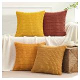 MIULEE Pack of 4 Fall Boho Farmhouse Orange Yellow Corduroy Decorative Throw Pillow Covers 16x16 Inch Soft Striped Pillow Covers Modern Rustic Home Decor for Sofa Living Room Couch Bed