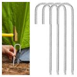 Rebar Stakes 12inx6mm Galvanized J Hook 4pcs  Heavy Duty Ground Tent Stakes for Fence,Bounce House,Outdoor Plants,Artificial Turf,Dog Coop,Metal Stakes for Christmas Decorations - Retail: $7