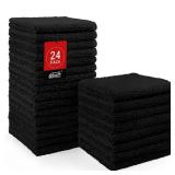 HOMEXCEL Black Washcloths 24 Pack, Highly Absorbent and Soft Microfiber Face Towel, Makeup Remover Towels, Multi-Purpose Wash Cloths for Bathroom, Hotel, Spa, Gym, and Kitchen, 12x12 Inch - Retail: $1