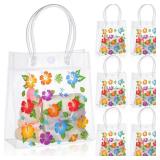 Cinnvoice 36 Pcs Hibiscus Luau Gift Bags,Plastic Hawaiian Party Favor Bags,Clear Tropical Gifts with Handles for Party Summer Table Setting Aloha Luau Decorations (5.9 x 6.3 x 2.7 Inches) - Retail: $2