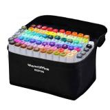 MemOffice 80 Colors Dual Tip Artist Alcohol Markers Set with Carrying Case - Perfect for Coloring, Drawing, Sketching, Card Making and Illustration - Perfect for Adults and Kids - Retail: $23