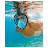 QingSong Full Face Snorkel Mask for Adults, Snorkeling Gear with Camera Mount, 180 Degree Panoramic View Snorkel Set Anti-Fog Anti-Leak - Retail: $26