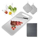 Titanium Cutting Board-Pure Titanium Cutting Boards For Kitchen?Double-Sided Metal Cutting Board with Juice Groove, Separates Meat and Vegetables, Dishwasher Safe (Pure White 14×10 Inch) - Retail: $2
