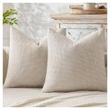 MIULEE Pack of 2 Christmas Couch Throw Pillow Covers 18x18 Inch Neutral Beige Modern Boho Accent Decorative Pillow Covers Soft Chenille Farmhouse Cushion Covers for Home Decor Bed Sofa Living Room - R