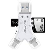 SD Card Reader for iPhoneipadAndroidMacComputerCamera,4 in1 Micro SD Card Reader Trail Camera Viewer, Portable Memory Card Reader SD Card Adapter for SD and TF Cards(White) - Retail: $20