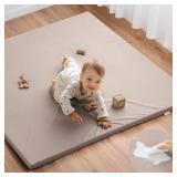 Blissful Diary Vegan Leather Baby Play Mat, 50x50 Thicken Foam Cushioned and Waterproof Playpen Mat for Infants and Toddlers, Stylish and Just Wipe-Clean Playmat for Baby Play on Floor, Taupe - Retail