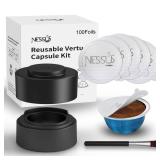 Nessus Reusable Kit for Nespresso Pods Vertuo, Reuse Old Coffee Pods for Nespresso Vertuo: 100 Pcs Aluminum Foil Seal Lid, Holder, Brush, Refillable Vertuo Plus Next Capsule Machine(No Pods Come) - Re