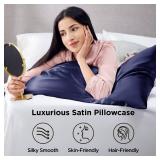 Bedsure Satin Pillowcases, Similar to Silk Pillow Cases Queen Size Set of 2, Pillow Case for Sleeping Women with Envelope Closure, Gifts for Women Men, Navy, 20x30 Inches, 2pcs - Retail: $8