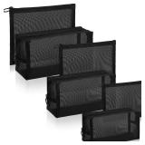 Boao 6 Pieces Mesh Makeup Bags Mesh Cosmetic Bag Portable Travel Organizing Zipper Pouch Toiletries Makeup Pouches for Home Office Travel Accessories(Black) - Retail: $15