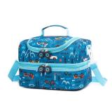 Life on track Insulated Kids Dual Compartment Lunch Bags Tote Pack for Girls Boys Toddler Kindergarten School Picnic Food Cooler Boxes with Shoulder Strap (Blue Car) - Retail: $23