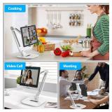 AboveTEK Multi-Angle Adjustable Tablet Stand, 360 Swivel iPad Stand Aluminum Desk Mount Fits 4ft-11\ Tablets White - Retail: $40in