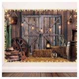 Moukeren Western Party Backdrop Western Cowboy Party Decoration Wild West Decor Wooden House Barn Photo Background for Birthday Wedding Supply(7 x 5 ft,Classic Style) - Retail: $13