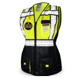 KwikSafety - Charlotte, NC - SPECIALIST Class 2 Safety Vest for Women [REFLECTIVE FISHBONE TAPE] ANSI Tested OSHA Compliant Hi Vis PPE GearBlack Medium - Retail: $28