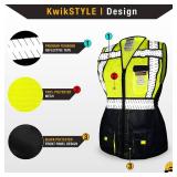 KwikSafety - Charlotte, NC - SPECIALIST Class 2 Safety Vest for Women [REFLECTIVE FISHBONE TAPE] ANSI Tested OSHA Compliant Hi Vis PPE GearBlack Medium - Retail: $28