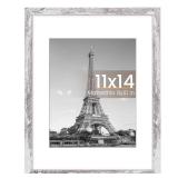 upsimples 11x14 Picture Frame, Display Pictures 8x10 with Mat or 11 x 14 Without, Wall Hanging Photo Frames, Rustic White, 1 Pack - Retail: $10