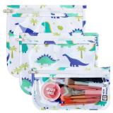 HIONXMGA TSA Approved Toiletry Bag, Set of 3 Clear Travel Toiletry Bag Quart Size Zipper Travel Pouch, Waterproof Makeup Cosmetic Bag for Women Men Kids Toiletries Carry on, Dinosaur White - Retail: $
