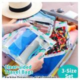 HIONXMGA TSA Approved Toiletry Bag, Set of 3 Clear Travel Toiletry Bag Quart Size Zipper Travel Pouch, Waterproof Makeup Cosmetic Bag for Women Men Kids Toiletries Carry on, Dinosaur White - Retail: $