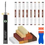 Vinyl Floor Repair Kit with Upgraded Heat Pen - 11 Colors Hardwood Wax 8 Colors Dual Tip Furniture Touch Up Markers, Laminate Flooring Scratch Repair Kit Covers Wooden Scratches, Cracks, Holes - Retai