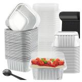 BAKINGPAK Square Individual Cake Pans with Lids, 50PCS 5OZ Baking Cups with Lids Cupcake Liners with Lids Mini Aluminum Pans with Lids Mini Cake Tins Mini Cake Pans with Lids for Birthday, Silver - Re