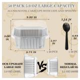 BAKINGPAK Square Individual Cake Pans with Lids, 50PCS 5OZ Baking Cups with Lids Cupcake Liners with Lids Mini Aluminum Pans with Lids Mini Cake Tins Mini Cake Pans with Lids for Birthday, Silver - Re