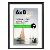 Americanflat 6x8 Floating Picture Frame with Shatter-Resistant Glass - Fits 5x7 Photos or Smaller - Slide-In Photo Frame - Fusion Float Collection - Floating Frame for Tabletop or Wall Display - Black