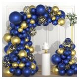 Navy Blue Gold Balloon Garland Arch Kit - Navy Blue Balloons Blue Metallic Gold Balloon Blue Birthday Decorations for Men 30th 40th 50th 60th Graduation Engagement Party Decorations - Retail: $13
