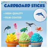 WERNNSAI 32 PCS Ocean Cupcake Toppers - Shark Birthday Party Decorations Under The Sea Cake Toppers Summer Dolphin Ocean Animal Cake Decors for Kids Ocean Baby Shower Party Supplies - Retail: $8