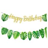 Tropical Leaf Birthday Party Banners Hawaiian Luau Birthday Decoration Palm Leaves Party Banners for Jungle Party Decoration Summer Baby Shower Supplies - Retail: $12