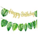 Tropical Leaf Birthday Party Banners Hawaiian Luau Birthday Decoration Palm Leaves Party Banners for Jungle Party Decoration Summer Baby Shower Supplies - Retail: $12