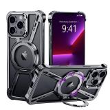 YOOVEI X Case for iPhone 13 Pro Max Case 6.7\",with Kickstand 360Â°Rotatable Magnetic Ring Stand,[Compatible with MagSafe] Shockproof Aluminum Metal Phone Case Slim & Light Phone case,Gray