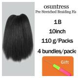 Osuntress Braiding Hair Pre Stretched 10 Inch 4 Packs, Short Hair Extensions for Braids, Synthetic Braiding Hair Prestretched 1B(Natural Black)